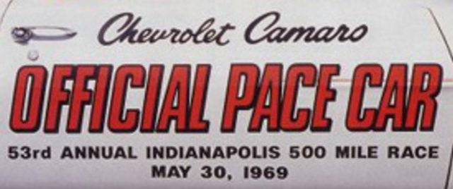 Decal, 1969 Camaro Pace Car - PR