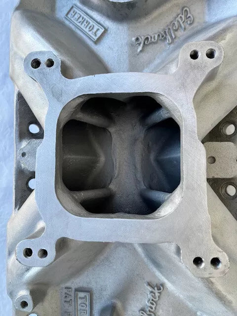 Used Early PAT PENDING Edelbrock TORKER 2725 Intake Manifold Small Block Chevy