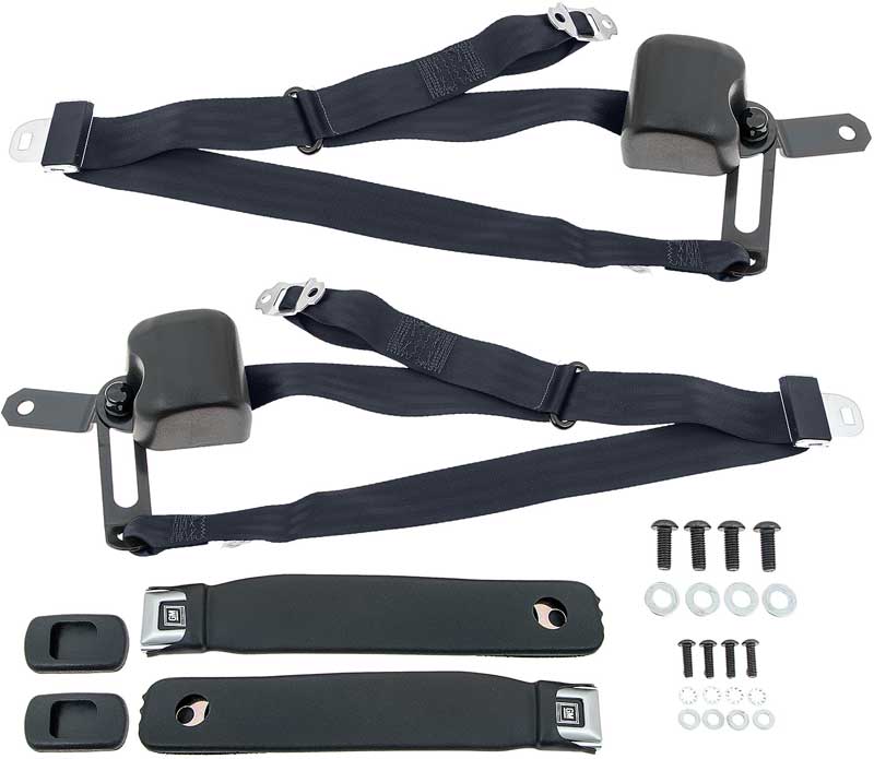 Seat Belts, 1967-1969 Camaro 3 Point Pair Black With Small Starburst Buckle