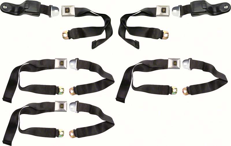 Seat Belts, 1967 Camaro Deluxe Front And Rear Set - Black