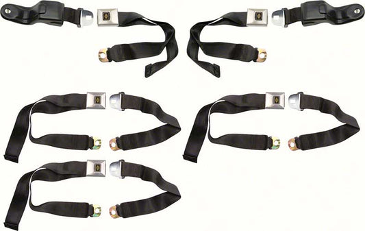 Seat Belts, 1967 Camaro Deluxe Front And Rear Set - Black