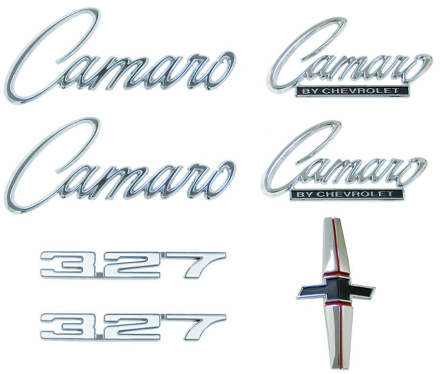 thumbnail image 2 of Pair Of OER 327 Emblems For 1968 Chevrolet Camaro Fender - Authentic GM Licensed - Chrome & White 2 of 5
