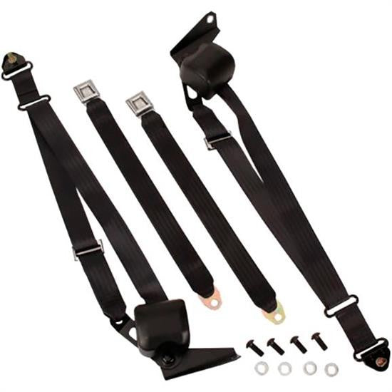 Seat Belts, 1967-1972 GM Truck 3 Point Pair Black With Small Starburst Buckle