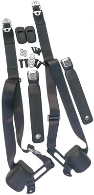 Seat Belts, 1966-1973 Nova 3 Point Pair Black With Small Starburst Buckle
