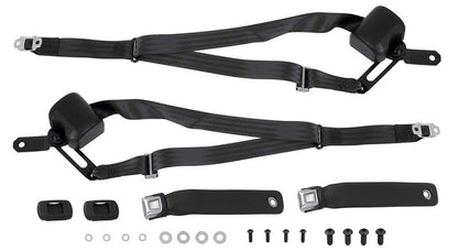Seat Belts, 1967-1969 Camaro 3 Point Pair Black With Small Starburst Buckle