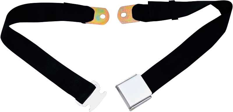 Seat Belt, Replacement 2 Point Lap with Chrome Buckle - Black